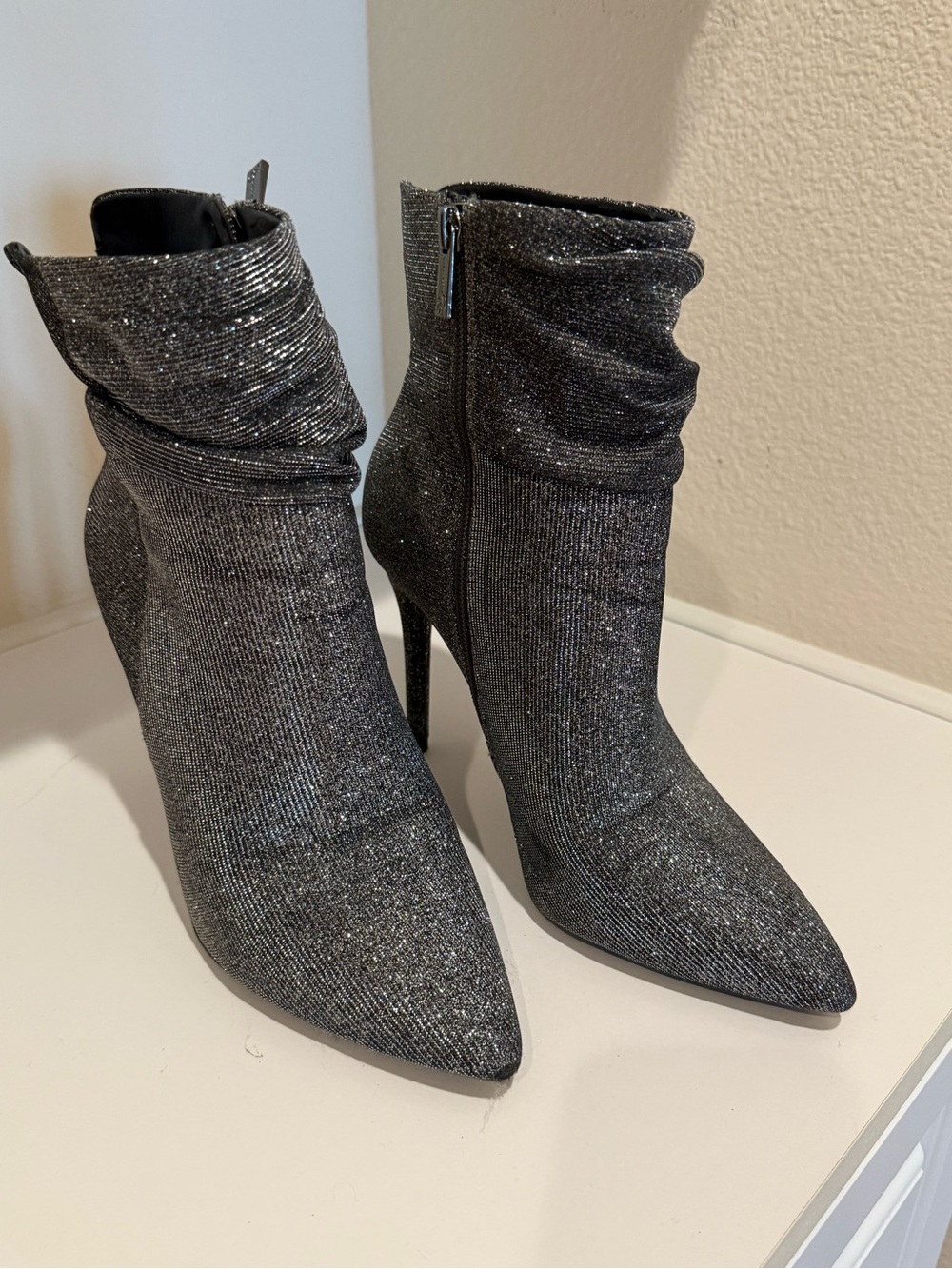 Jessica Simpson Sparkle Pointed Toe Ankle Boots in Gunmetal Gray